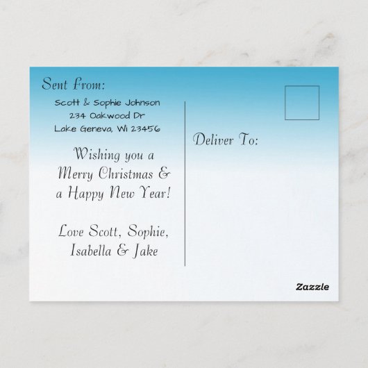 Voeg een Foto toe aan deze Blauwe KerstKaart Briefkaart (Achterkant)