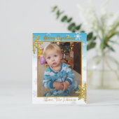 Voeg een Foto toe aan deze Blauwe KerstKaart Briefkaart (Staand voorkant)