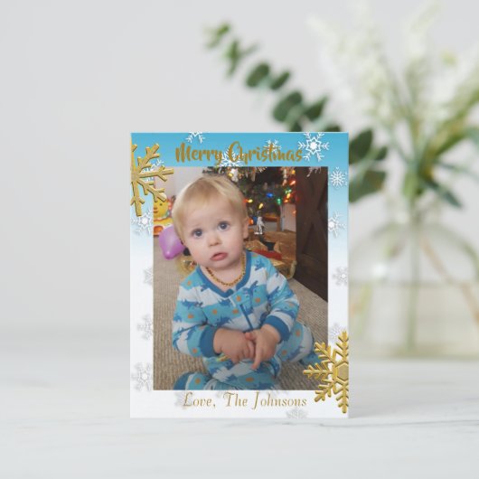 Voeg een Foto toe aan deze Blauwe KerstKaart Briefkaart (Staand voorkant)