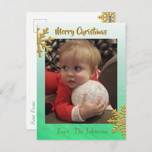 Voeg een foto toe aan deze groene Snowflake-kerstk Briefkaart (Voorkant / Achterkant)