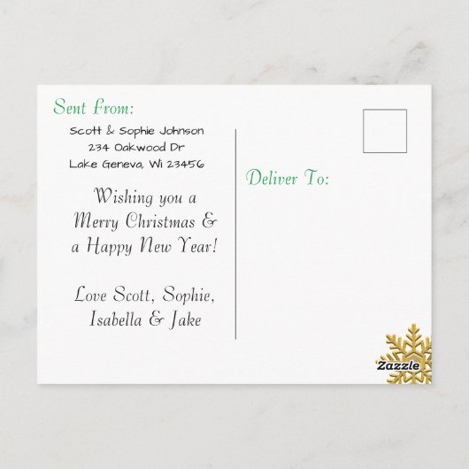 Voeg een foto toe aan deze groene Snowflake-kerstk Briefkaart (Achterkant)
