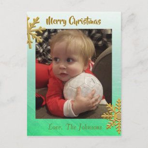 Voeg een foto toe aan deze groene Snowflake-kerstk Briefkaart