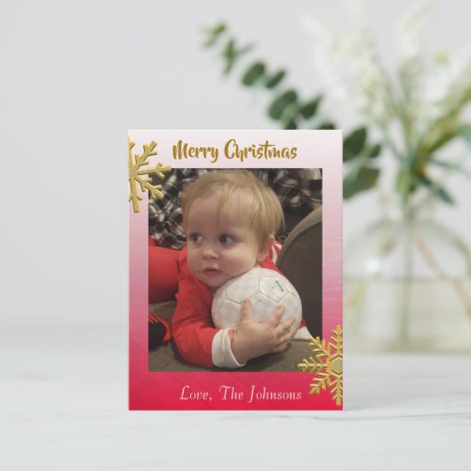 Voeg een foto toe aan deze Rode Snowflakes kerstka Briefkaart (Staand voorkant)