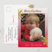 Voeg een foto toe aan deze Rode Snowflakes kerstka Briefkaart (Voorkant / Achterkant)