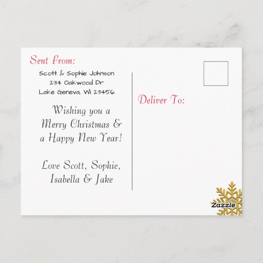 Voeg een foto toe aan deze Rode Snowflakes kerstka Briefkaart (Achterkant)