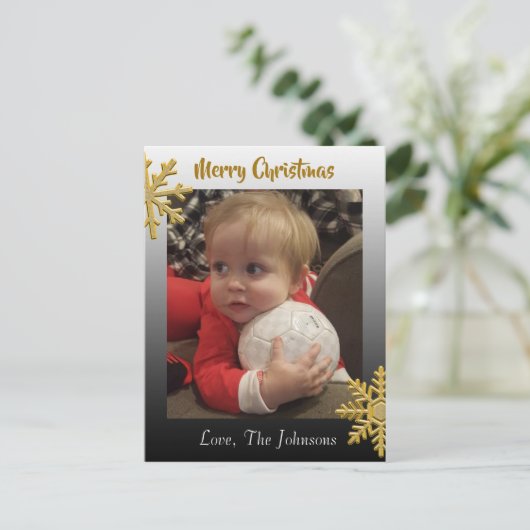 Voeg een foto toe aan deze zwarte Snowflake-kerstk Briefkaart (Staand voorkant)