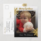 Voeg een foto toe aan deze zwarte Snowflake-kerstk Briefkaart (Voorkant / Achterkant)