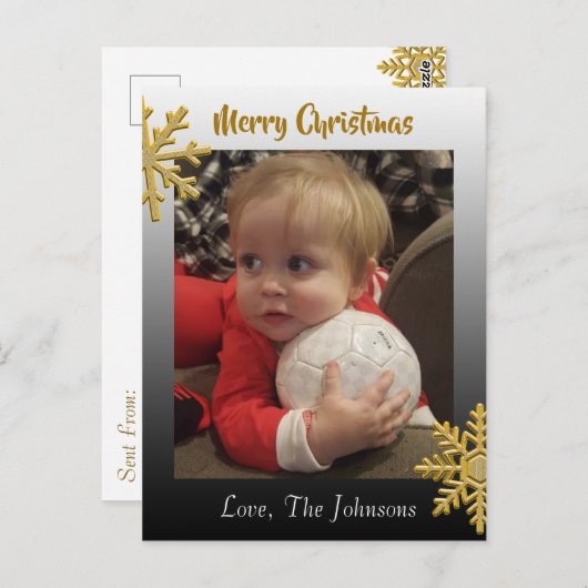 Voeg een foto toe aan deze zwarte Snowflake-kerstk Briefkaart (Voorkant / Achterkant)