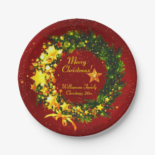 Voeg een jaar kerstmis 20xx Gold Wreath toe op roo Papieren Bordje