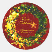Voeg een jaar kerstmis 20xx Gold Wreath toe op roo Ronde Sticker (Voorkant)
