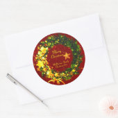 Voeg een jaar kerstmis 20xx Gold Wreath toe op roo Ronde Sticker (Envelop)