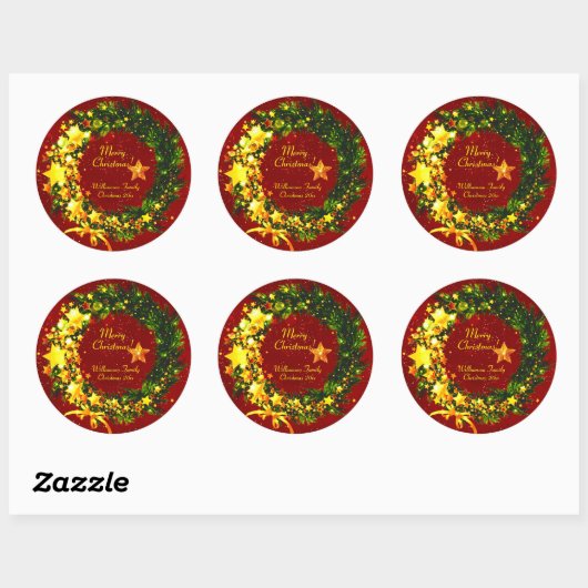 Voeg een jaar kerstmis 20xx Gold Wreath toe op roo Ronde Sticker (Vel)