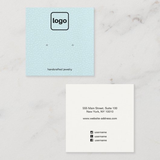 Voeg een Logo Aqua Blue Leather Stud Earning Displ Vierkante Visitekaartje (Voorkant / Achterkant)