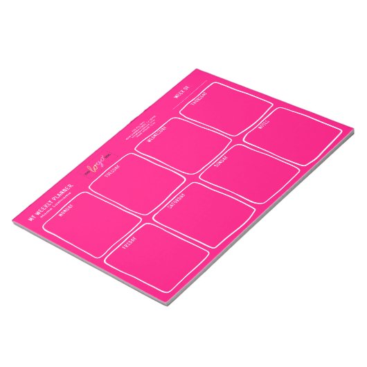 Voeg een Logo Simple Girly Bright Pink Weekly Plan Notitieblok (Schuin)