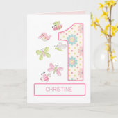 Voeg een Naam, 1ste verjaardag met Bugs en Butterf Kaart (Gele Bloem)