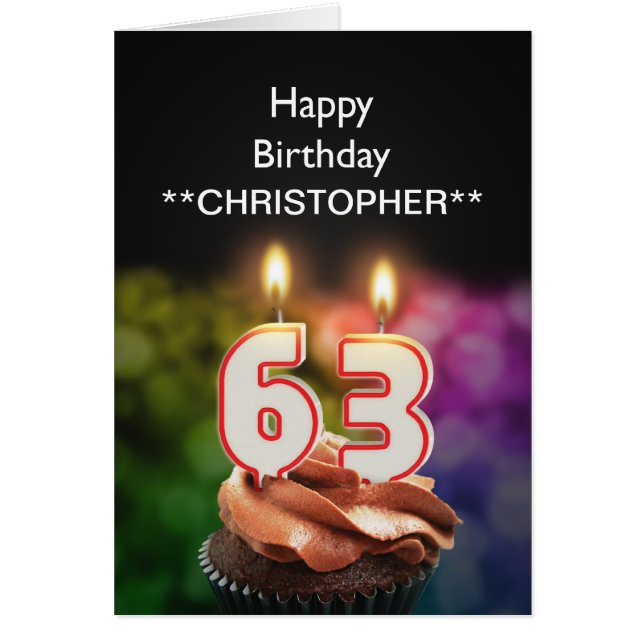 Voeg een naam aan deze 63e verjaardagskaarkaarsen  (Voorkant)
