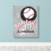 Voeg een naam Baseball Boy Grey toe Personaliseer  Canvas Afdruk (Insitu (Houten vloer))