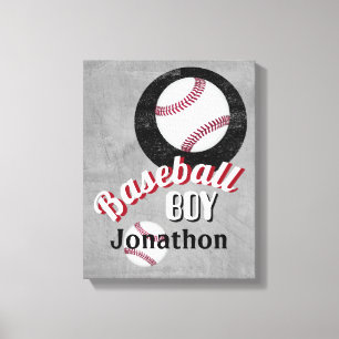 Voeg een naam Baseball Boy Grey toe Personaliseer Canvas Afdruk