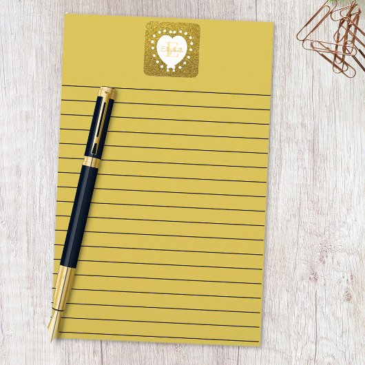 Voeg een naam & Monogram Gold Glitter White Heart  Vierkante Sticker