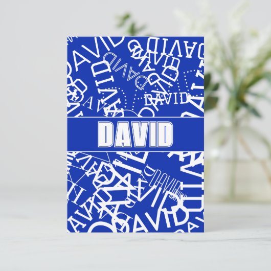 Voeg een naam, naam collage In blauw & wit Bedankkaart (Staand voorkant)