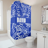 Voeg een naam, naam collage In blauw & wit Douchegordijn (In situ)