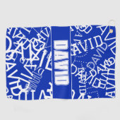 Voeg een naam, naam collage In blauw & wit Golfhanddoek (Horizontaal)