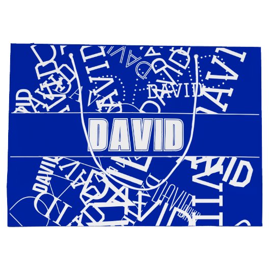 Voeg een naam, naam collage In blauw & wit Groot Cadeauzakje (Achterkant)