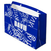 Voeg een naam, naam collage In blauw & wit Groot Cadeauzakje (Achterkant Gekanteld)