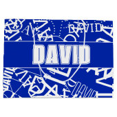 Voeg een naam, naam collage In blauw & wit Groot Cadeauzakje (Achterkant)