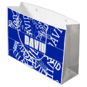 Voeg een naam, naam collage In blauw & wit Groot Cadeauzakje (Achterkant Gekanteld)