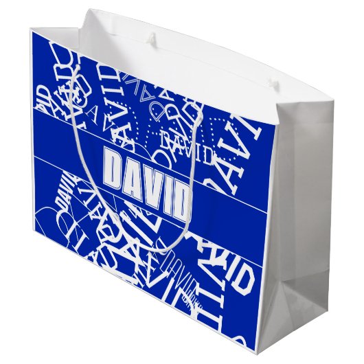 Voeg een naam, naam collage In blauw & wit Groot Cadeauzakje (Achterkant Gekanteld)