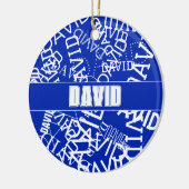 Voeg een naam, naam collage In blauw & wit Keramisch Ornament (Links)