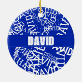 Voeg een naam, naam collage In blauw & wit Keramisch Ornament (Achterkant)