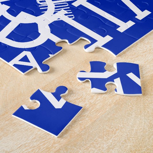 Voeg een naam, naam collage In blauw & wit Legpuzzel (Zijkant)