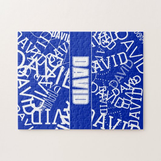 Voeg een naam, naam collage In blauw & wit Legpuzzel (Horizontaal)