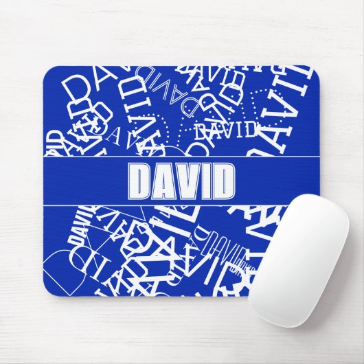 Voeg een naam, naam collage In blauw & wit Muismat (Met muis)