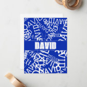 Voeg een naam, naam collage In blauw & wit Notitiekaartje (Voorkant / Achterkant in situ)