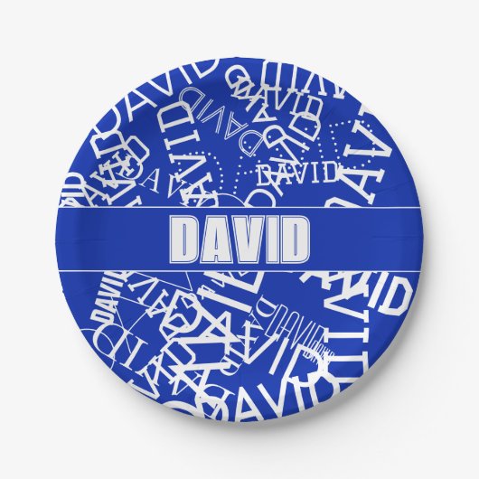 Voeg een naam, naam collage In blauw & wit Papieren Bordje (Voorkant)