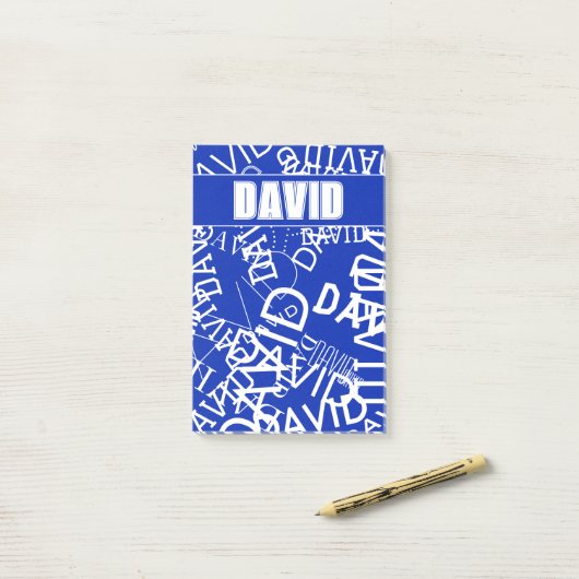 Voeg een naam, naam collage In blauw & wit Post-it® Notes (Op bureau)