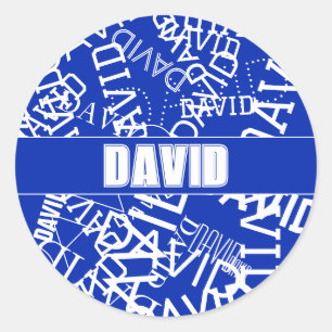 Voeg een naam, naam collage In blauw & wit Ronde Sticker