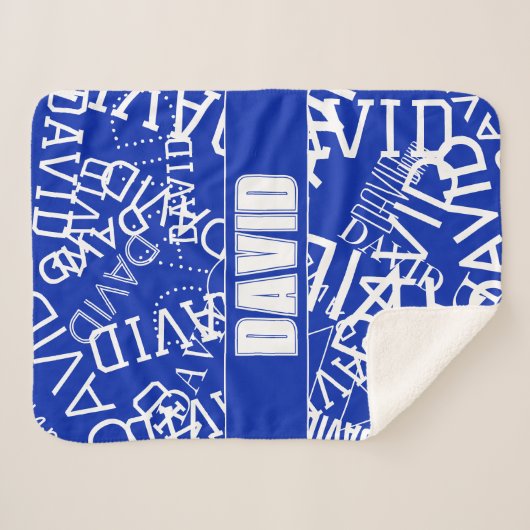 Voeg een naam, naam collage In blauw & wit Sherpa Deken (Voorkant (horizontaal))