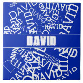 Voeg een naam, naam collage In blauw & wit Tegeltje (Voorkant)