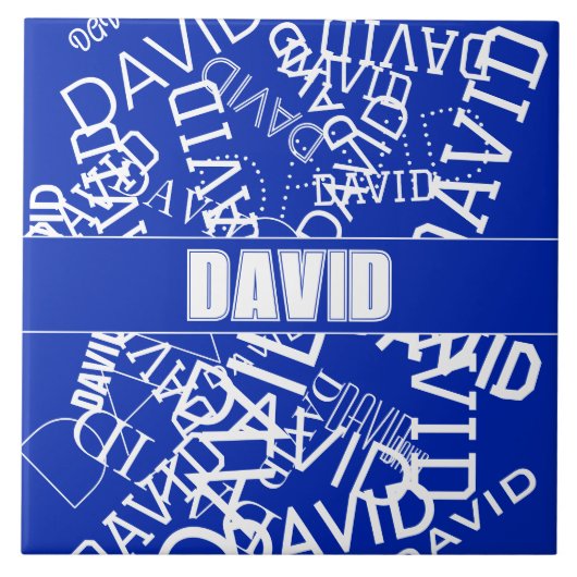 Voeg een naam, naam collage In blauw & wit Tegeltje (Voorkant)