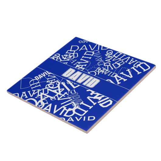 Voeg een naam, naam collage In blauw & wit Tegeltje (Zijkant)