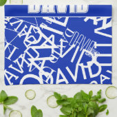 Voeg een naam, naam collage In blauw & wit Theedoek (Gevouwen)