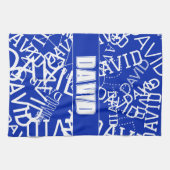 Voeg een naam, naam collage In blauw & wit Theedoek (Horizontaal)