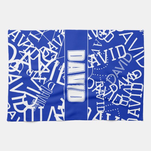 Voeg een naam, naam collage In blauw & wit Theedoek (Horizontaal)