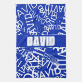 Voeg een naam, naam collage In blauw & wit Theedoek (Verticaal)