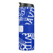 Voeg een naam, naam collage In blauw & wit Thermosbeker (Geroteerd rechts)