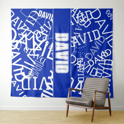 Voeg een naam, naam collage In blauw & wit Wandkleed (In Situ (horizontaal))